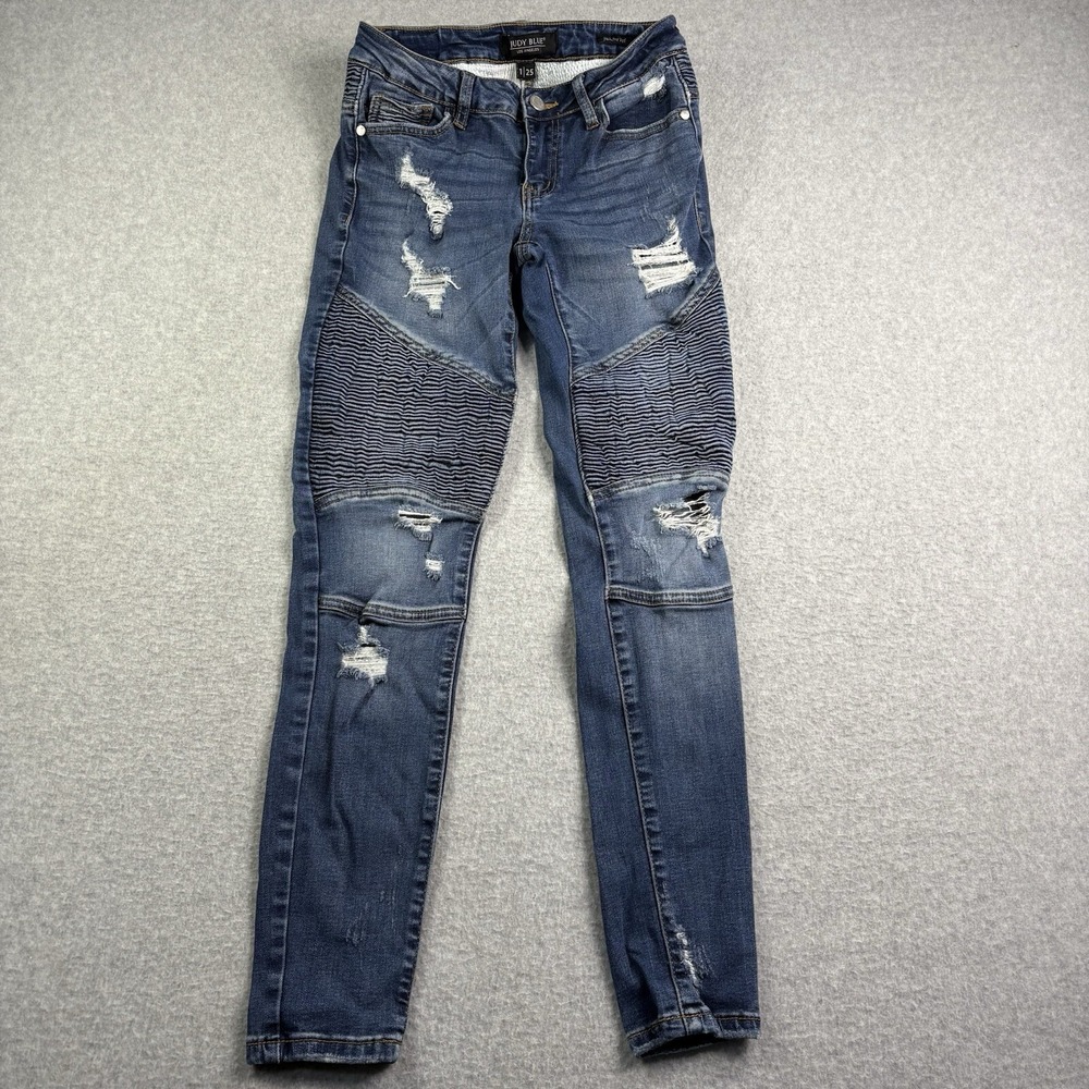 Judy Blue Skinny Fit Jeans Women's 1/25 Distressed Medium Wash Stretch Denim‎